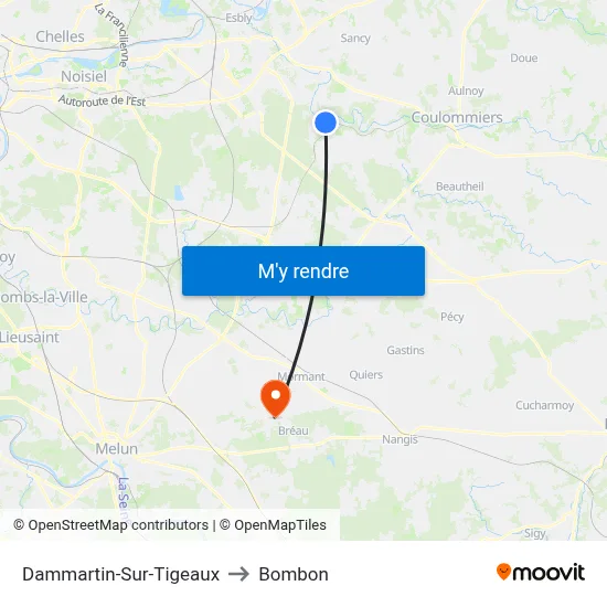 Dammartin-Sur-Tigeaux to Bombon map