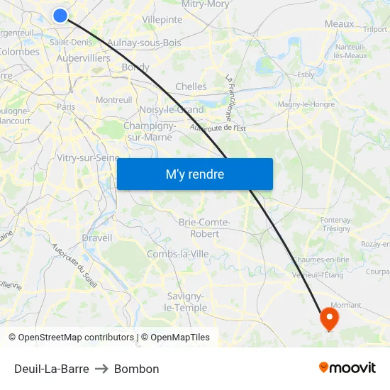 Deuil-La-Barre to Bombon map