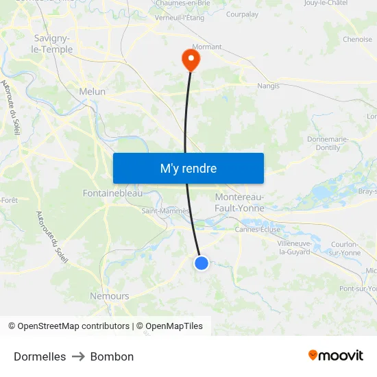 Dormelles to Bombon map