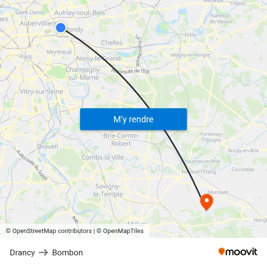 Drancy to Bombon map
