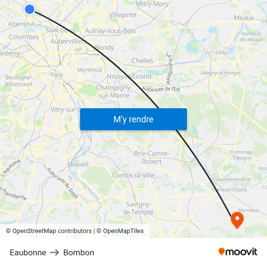 Eaubonne to Bombon map