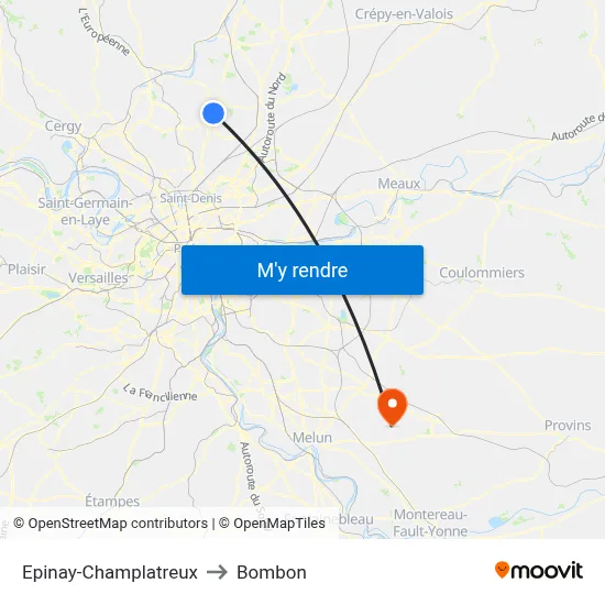 Epinay-Champlatreux to Bombon map
