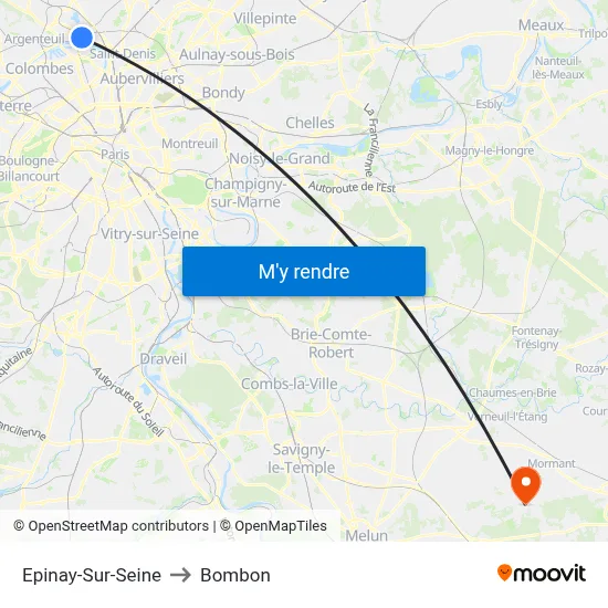 Epinay-Sur-Seine to Bombon map