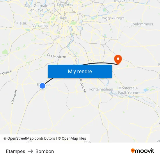 Etampes to Bombon map