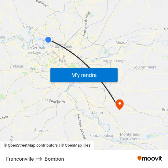 Franconville to Bombon map