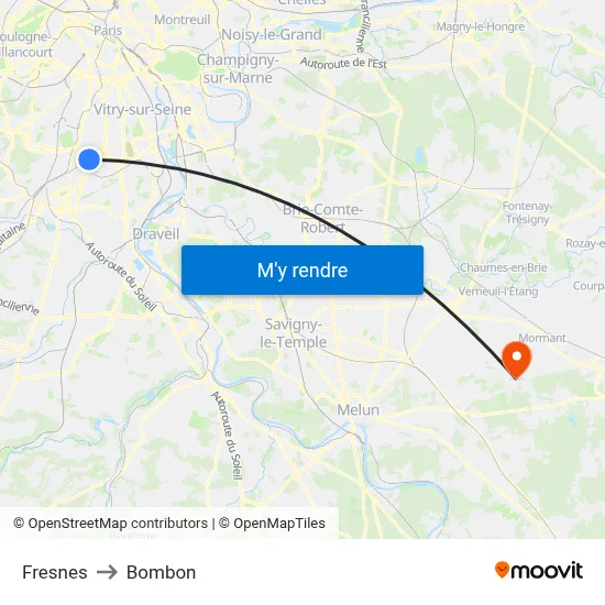 Fresnes to Bombon map