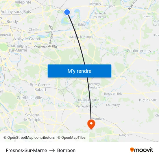 Fresnes-Sur-Marne to Bombon map