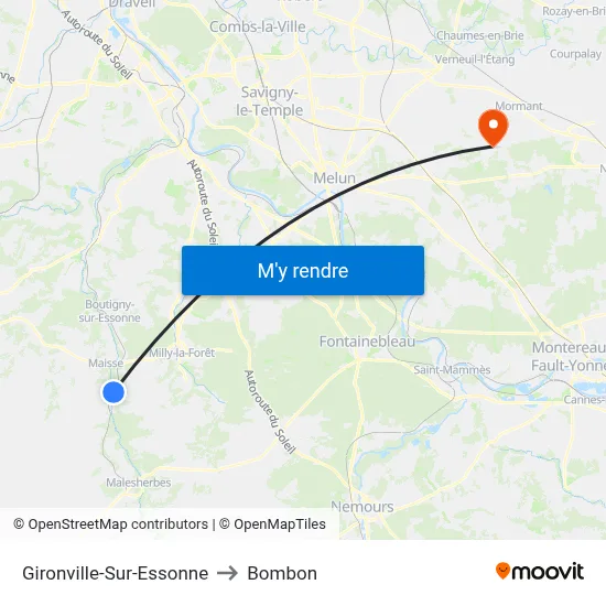 Gironville-Sur-Essonne to Bombon map