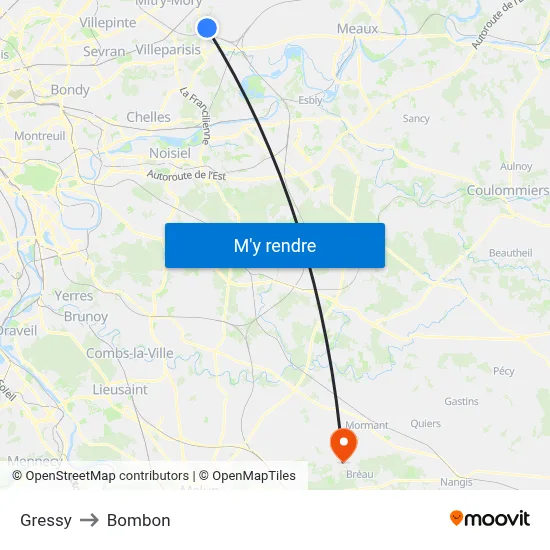 Gressy to Bombon map