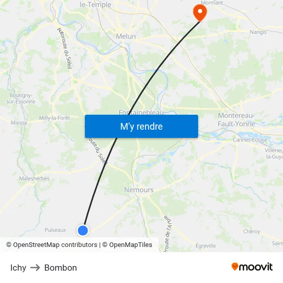 Ichy to Bombon map