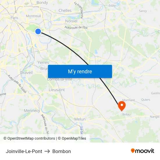 Joinville-Le-Pont to Bombon map