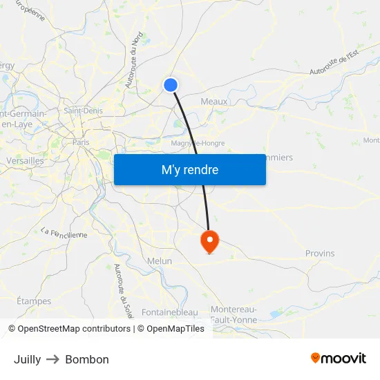 Juilly to Bombon map