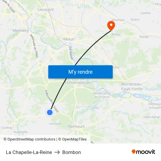 La Chapelle-La-Reine to Bombon map