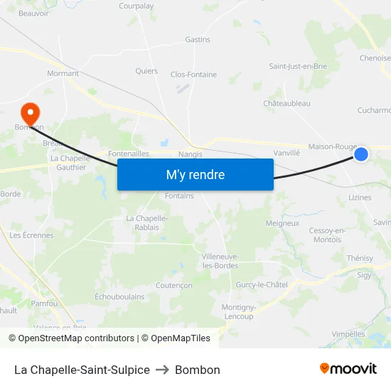 La Chapelle-Saint-Sulpice to Bombon map