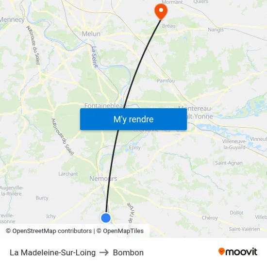 La Madeleine-Sur-Loing to Bombon map