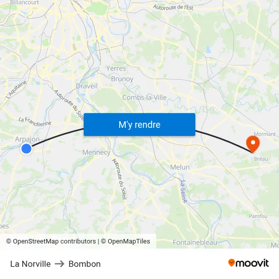 La Norville to Bombon map