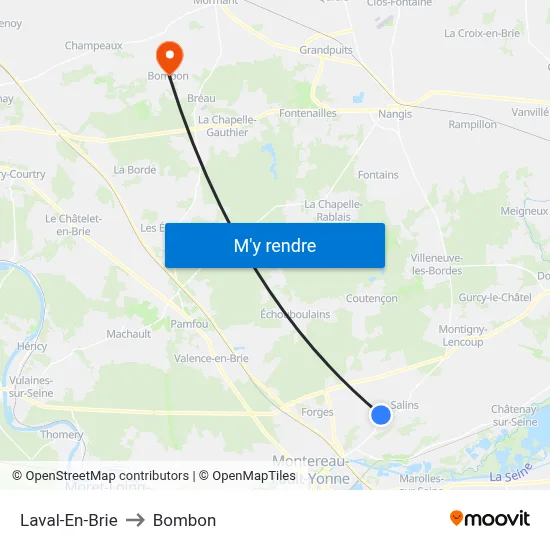 Laval-En-Brie to Bombon map