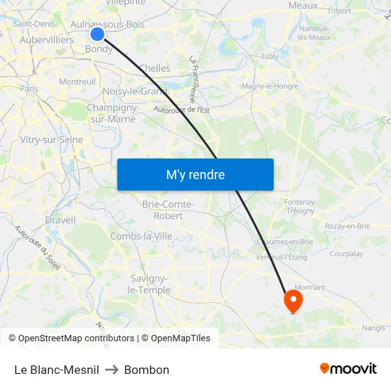 Le Blanc-Mesnil to Bombon map
