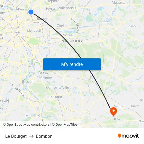 Le Bourget to Bombon map