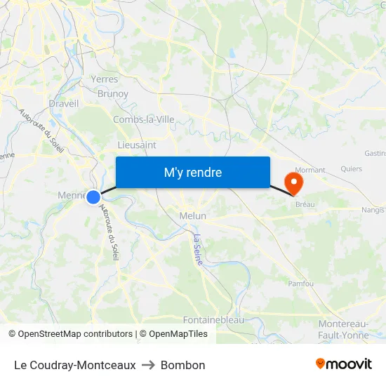 Le Coudray-Montceaux to Bombon map