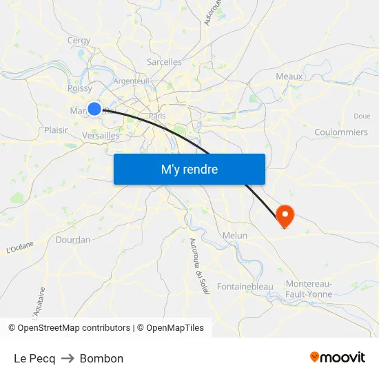 Le Pecq to Bombon map