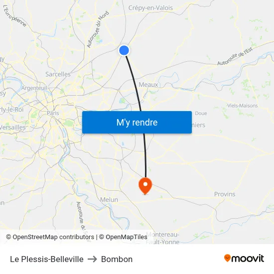 Le Plessis-Belleville to Bombon map