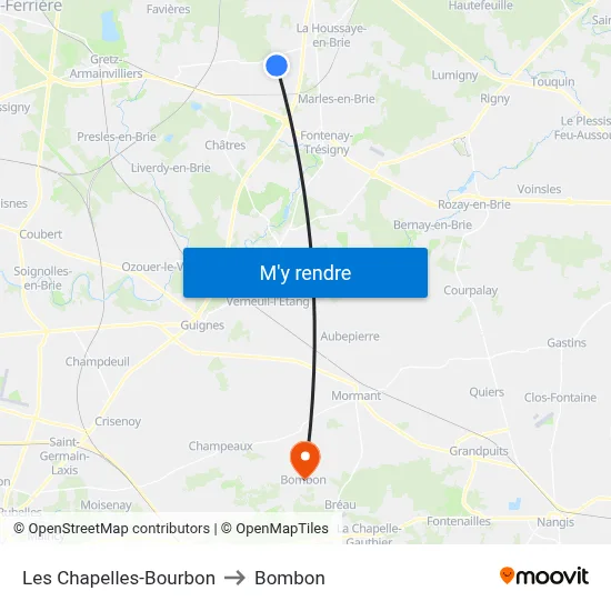 Les Chapelles-Bourbon to Bombon map