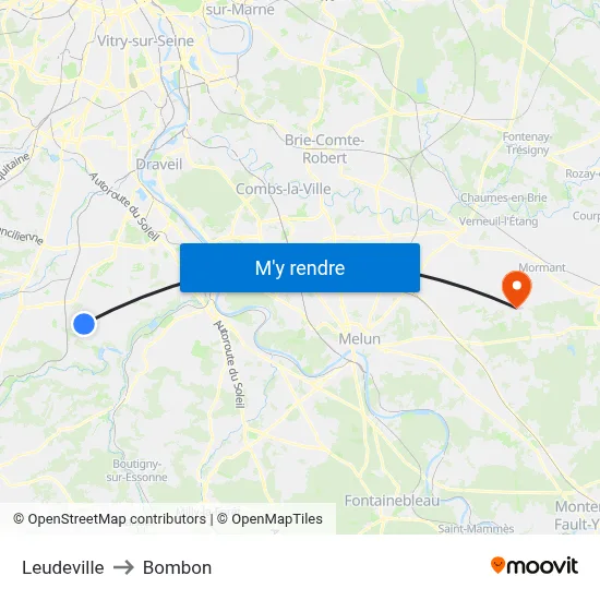 Leudeville to Bombon map