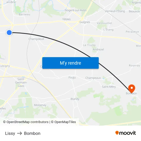 Lissy to Bombon map