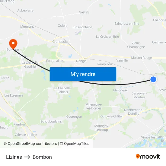 Lizines to Bombon map