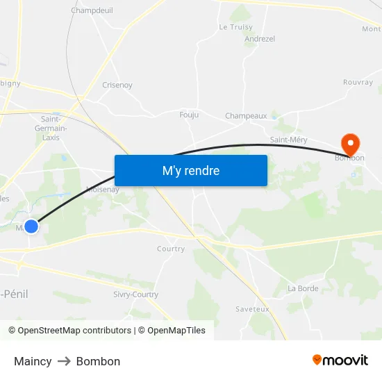 Maincy to Bombon map