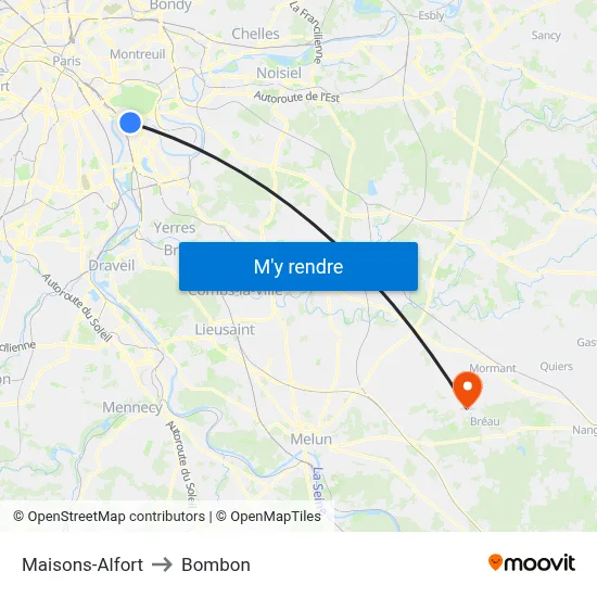 Maisons-Alfort to Bombon map