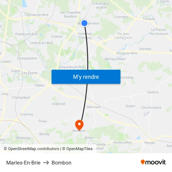 Marles-En-Brie to Bombon map