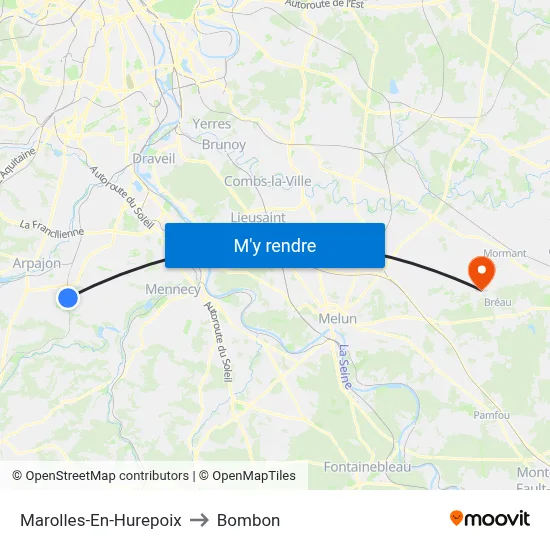 Marolles-En-Hurepoix to Bombon map