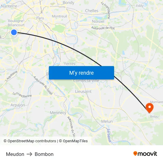 Meudon to Bombon map