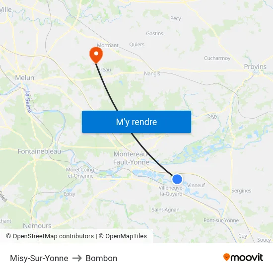 Misy-Sur-Yonne to Bombon map