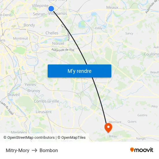 Mitry-Mory to Bombon map