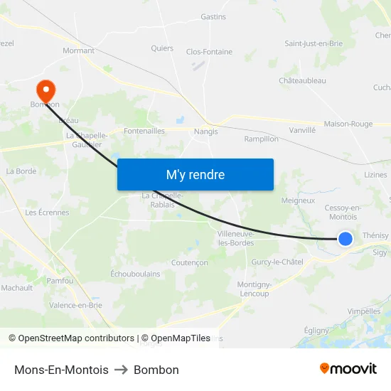 Mons-En-Montois to Bombon map