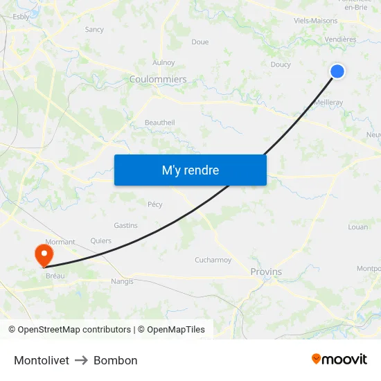 Montolivet to Bombon map