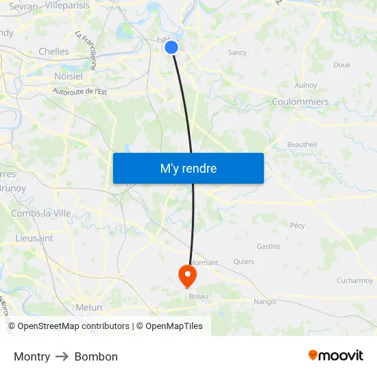 Montry to Bombon map