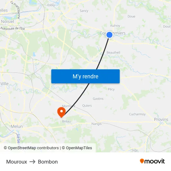 Mouroux to Bombon map