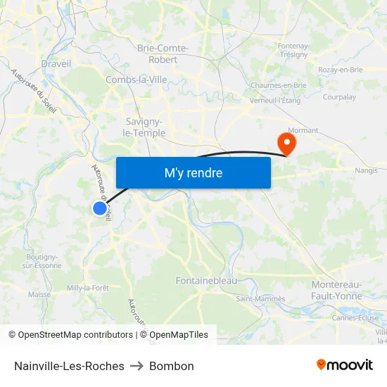 Nainville-Les-Roches to Bombon map