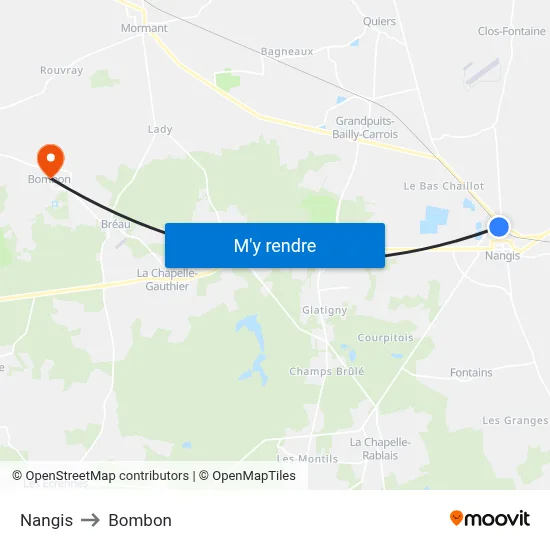 Nangis to Bombon map