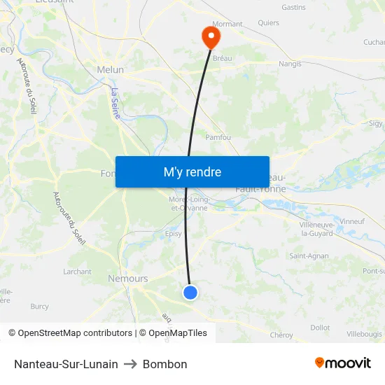 Nanteau-Sur-Lunain to Bombon map