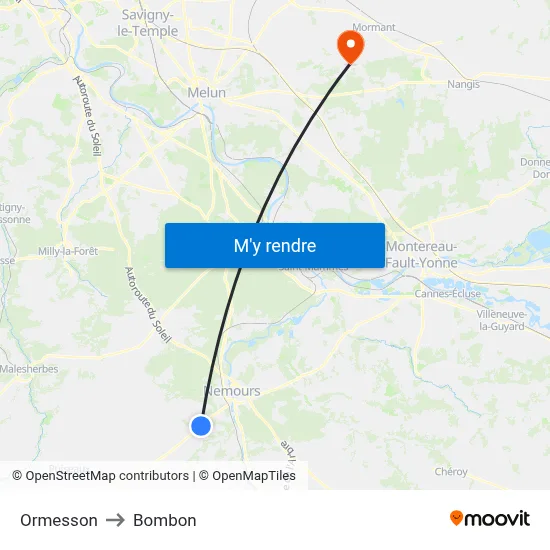 Ormesson to Bombon map
