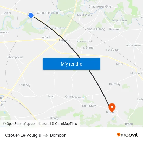 Ozouer-Le-Voulgis to Bombon map
