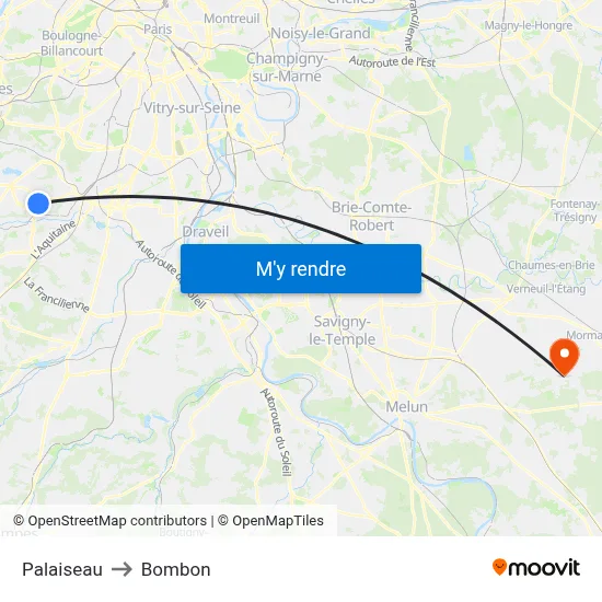 Palaiseau to Bombon map
