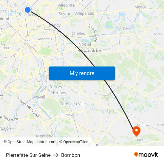Pierrefitte-Sur-Seine to Bombon map