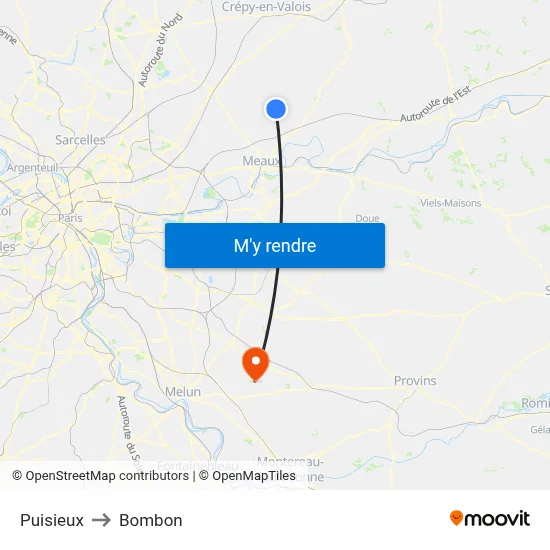 Puisieux to Bombon map