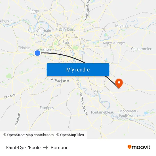 Saint-Cyr-L'Ecole to Bombon map